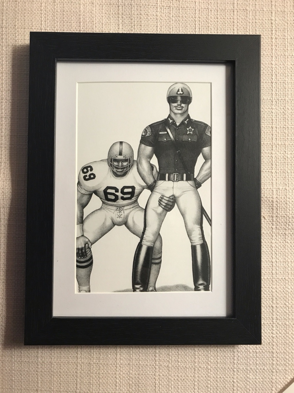 Tom of Finland Matted & Framed Postcard/Print 6” x 8” Football & Policeman